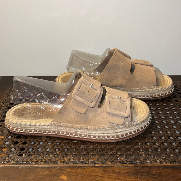 Zara Suede Genuine Leather Double Buckle Sandals - Picture 3 of 9